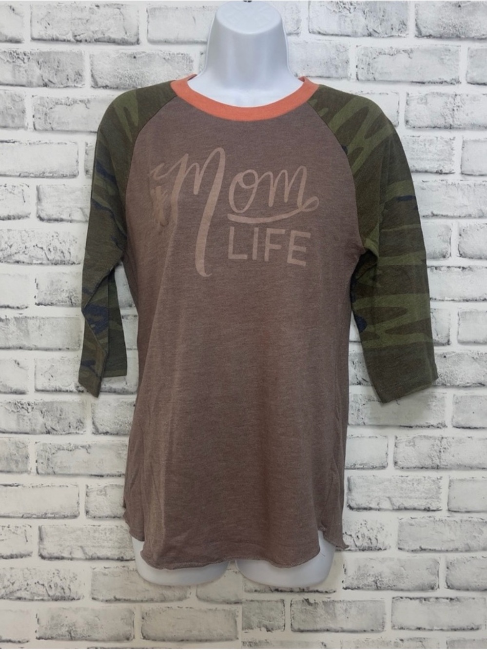 Alternative #Mom Life Camouflage Sleeves Baseball Style Jersey Top Small